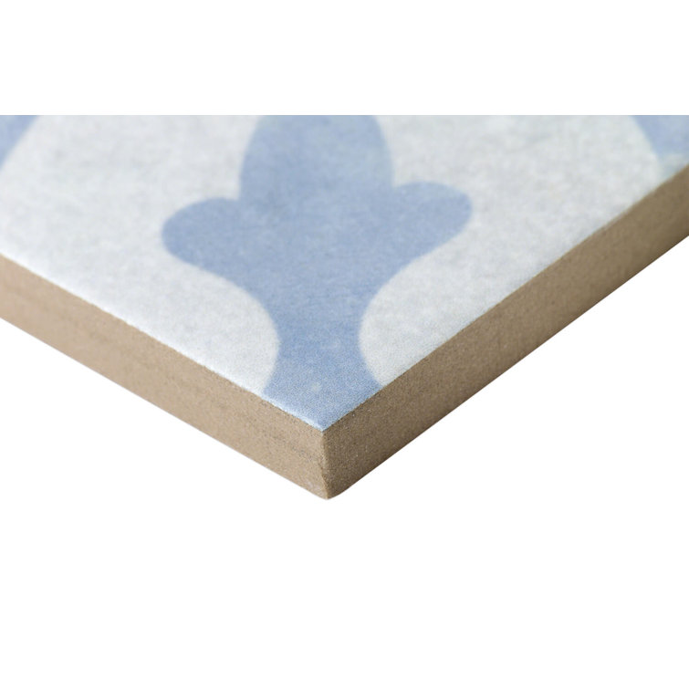 Anabella 9" x 9" Blue and White Porcelain Patterned Tile