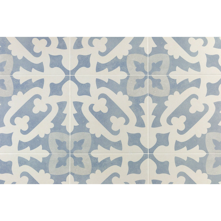 Anabella 9" x 9" Blue and White Porcelain Patterned Tile