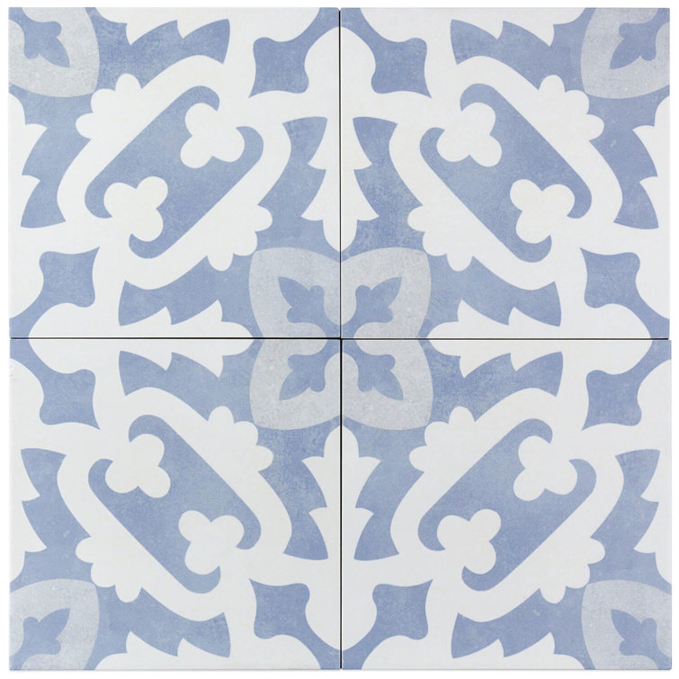 Anabella 9" x 9" Blue and White Porcelain Patterned Tile