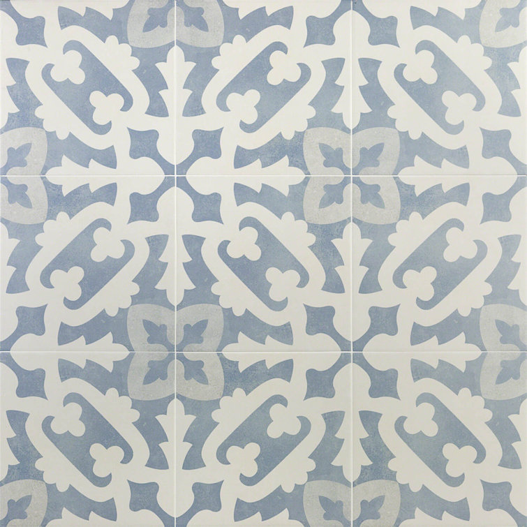 Anabella 9" x 9" Blue and White Porcelain Patterned Tile
