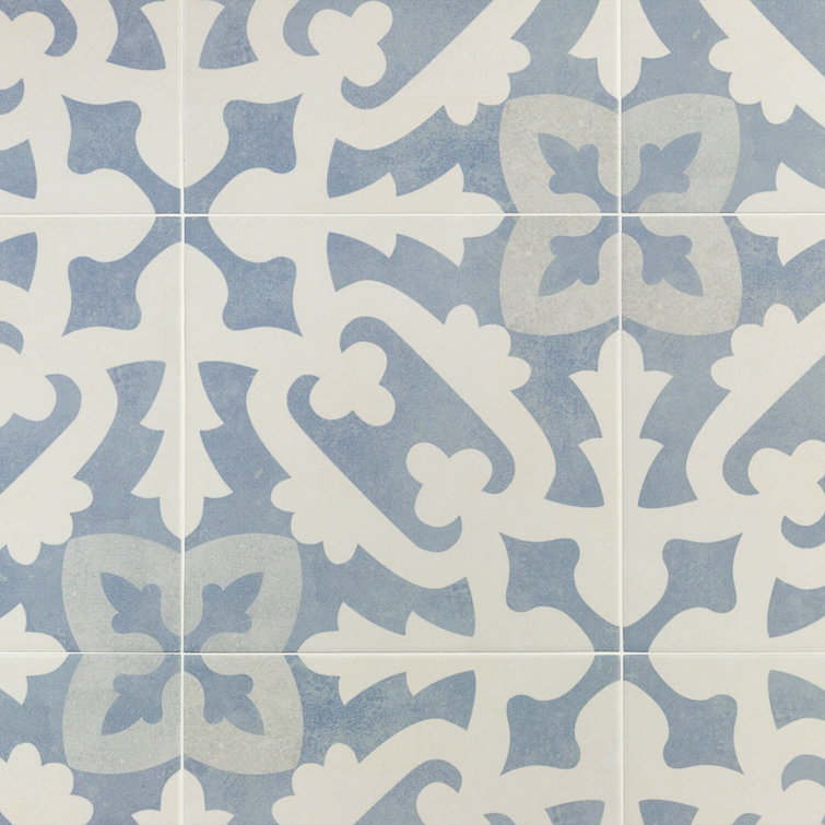Anabella 9" x 9" Blue and White Porcelain Patterned Tile