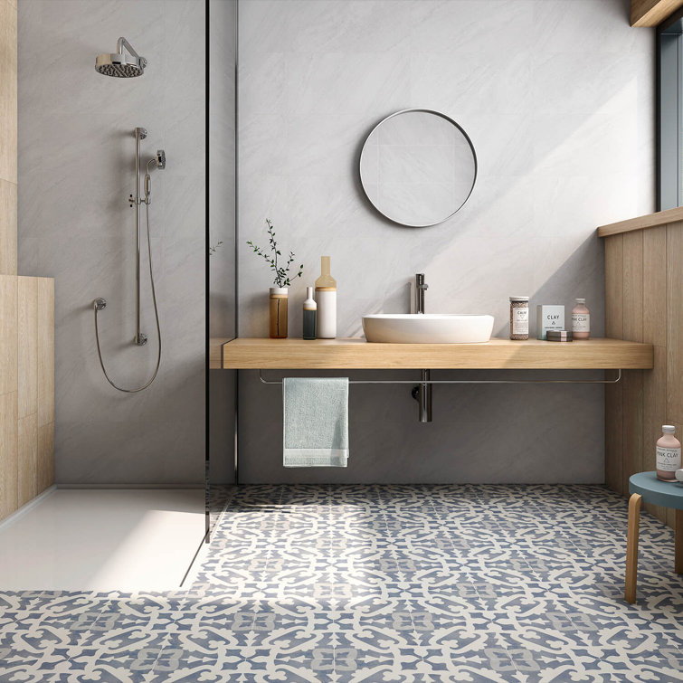 Anabella 9" x 9" Blue and White Porcelain Patterned Tile