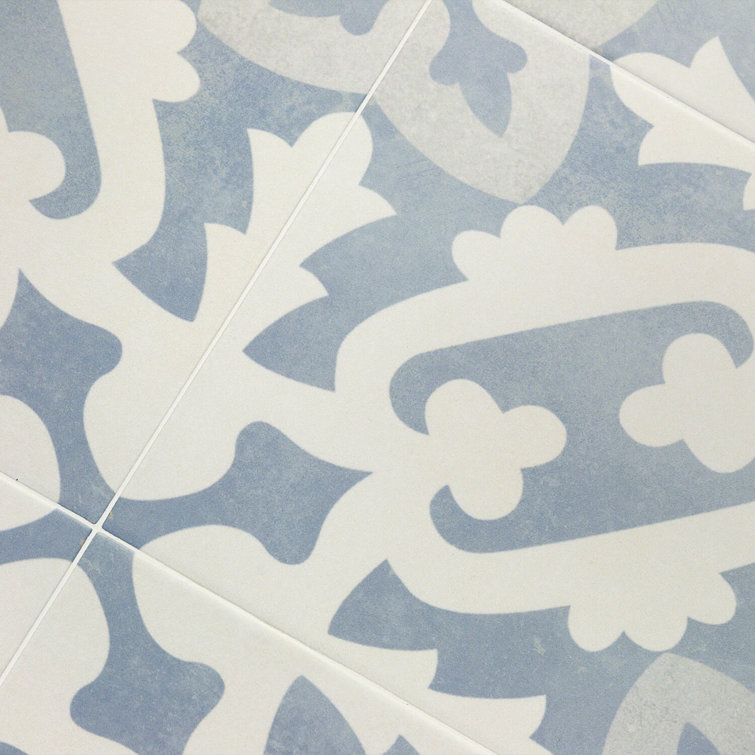 Anabella 9" x 9" Blue and White Porcelain Patterned Tile