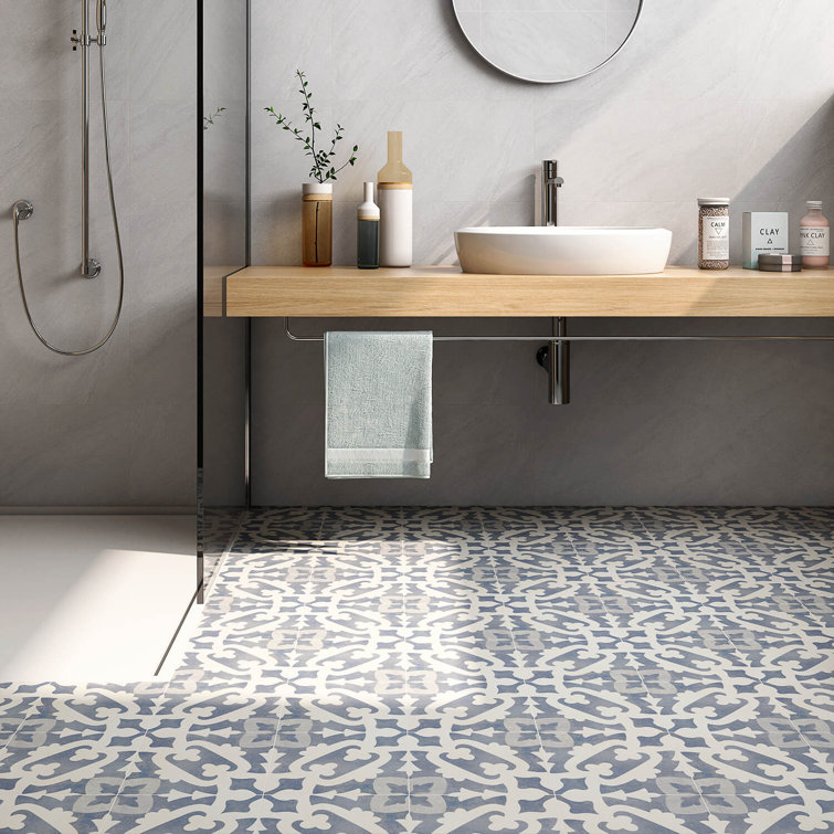 Anabella 9" x 9" Blue and White Porcelain Patterned Tile