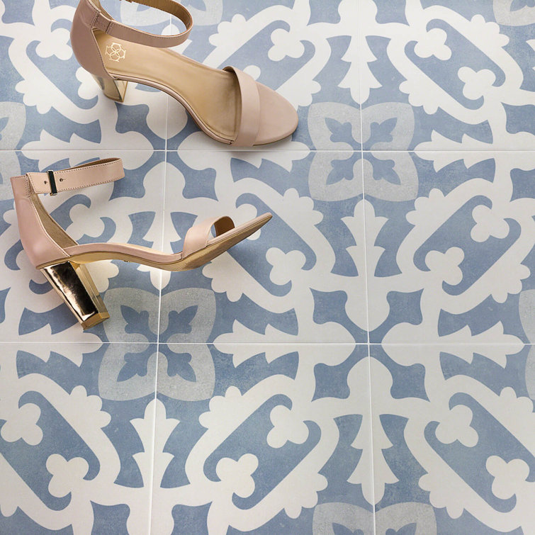 Anabella 9" x 9" Blue and White Porcelain Patterned Tile