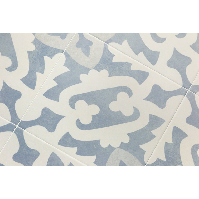 Anabella 9" x 9" Blue and White Porcelain Patterned Tile