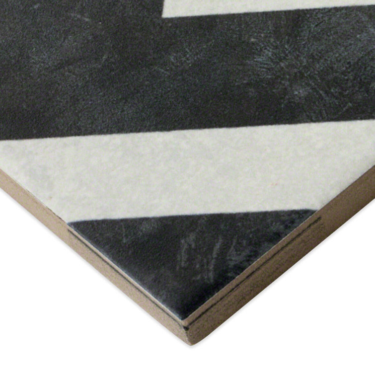 Anabella 9" x 9" Black and White Porcelain Patterned Tile