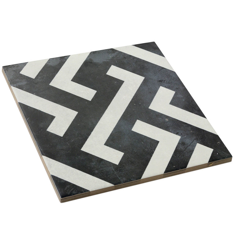 Anabella 9" x 9" Black and White Porcelain Patterned Tile