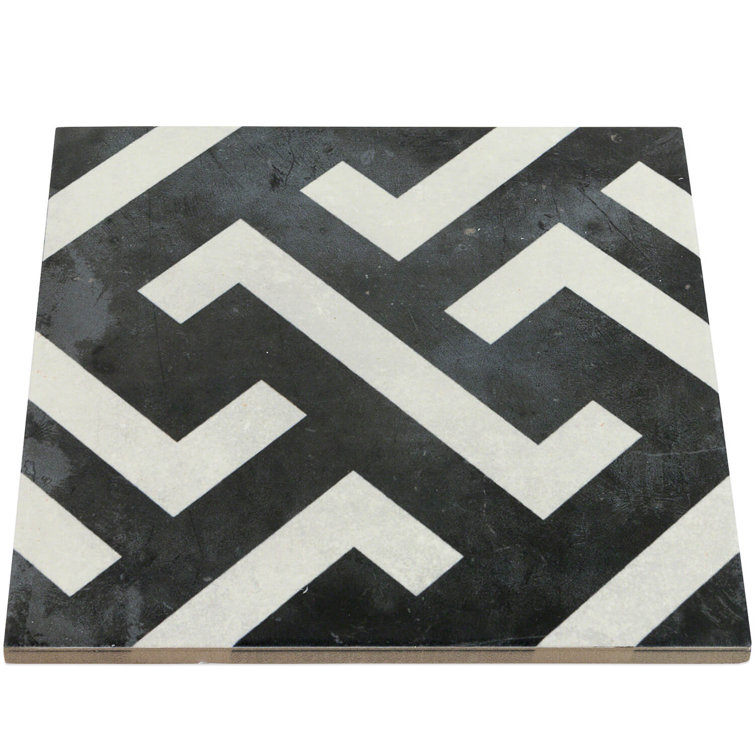 Anabella 9" x 9" Black and White Porcelain Patterned Tile
