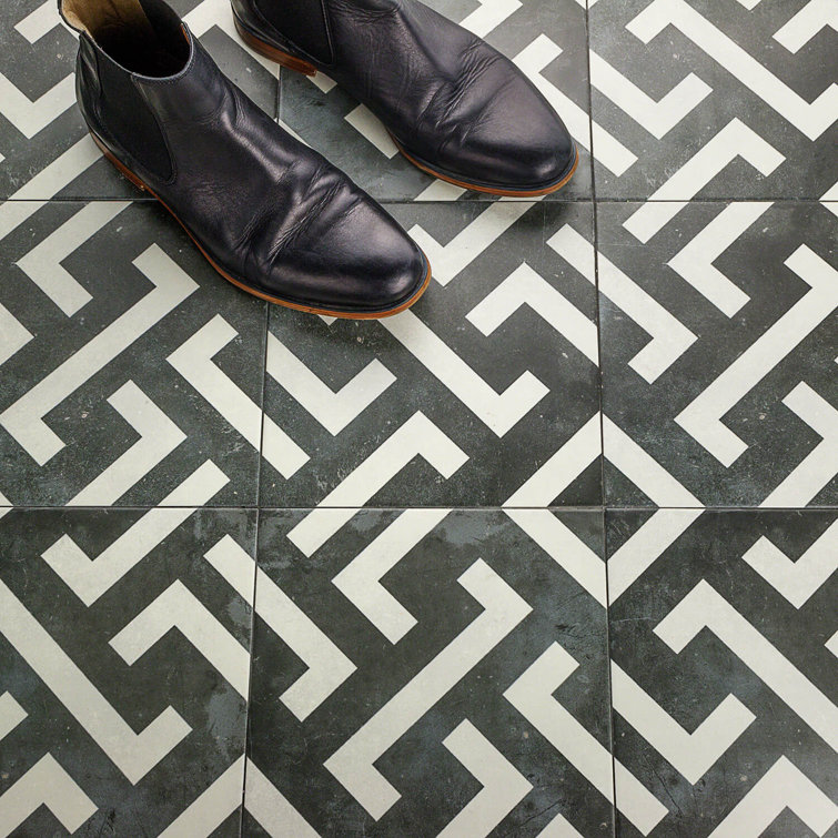Anabella 9" x 9" Black and White Porcelain Patterned Tile