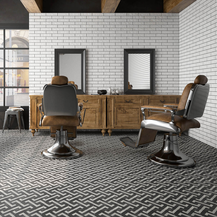 Anabella 9" x 9" Black and White Porcelain Patterned Tile