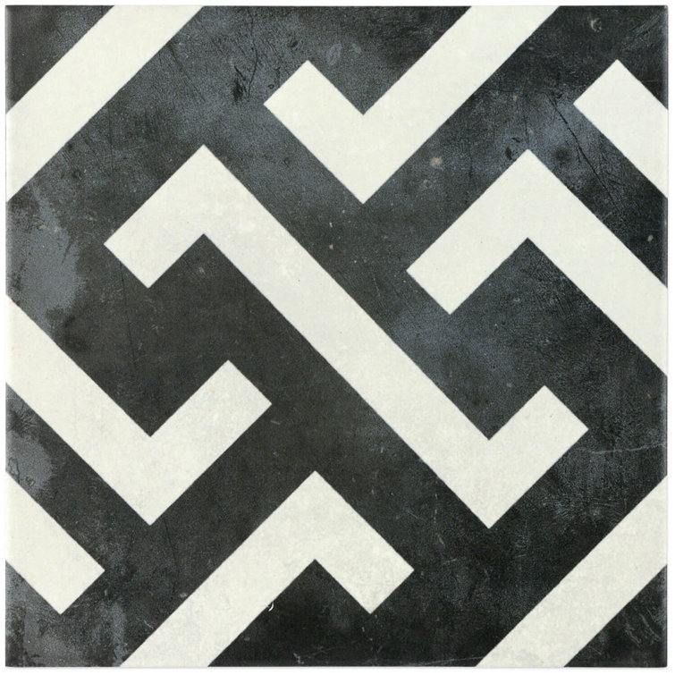 Anabella 9" x 9" Black and White Porcelain Patterned Tile