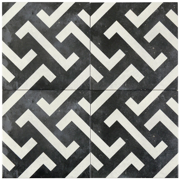 Anabella 9" x 9" Black and White Porcelain Patterned Tile