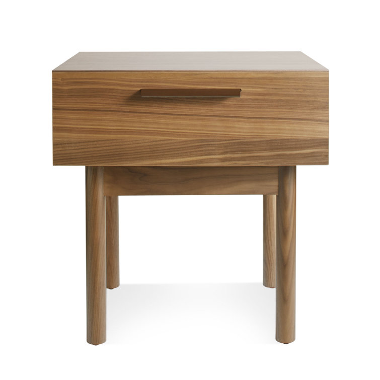Walnut Solid Wood Nightstand with Leather Pulls
