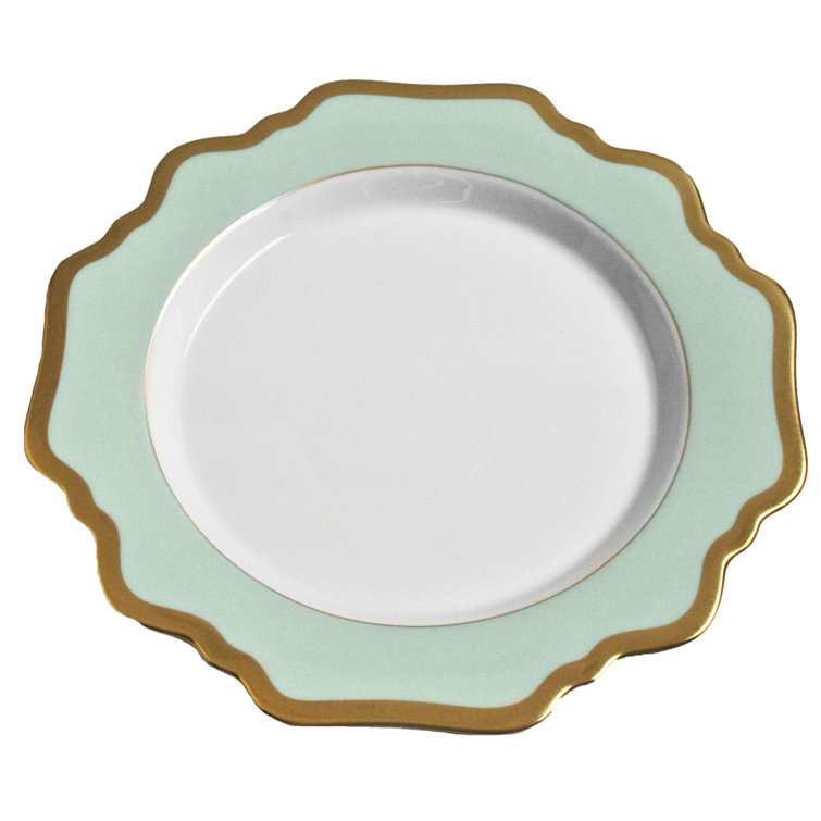 Green and Gold Hand-Painted Porcelain Salad Plate
