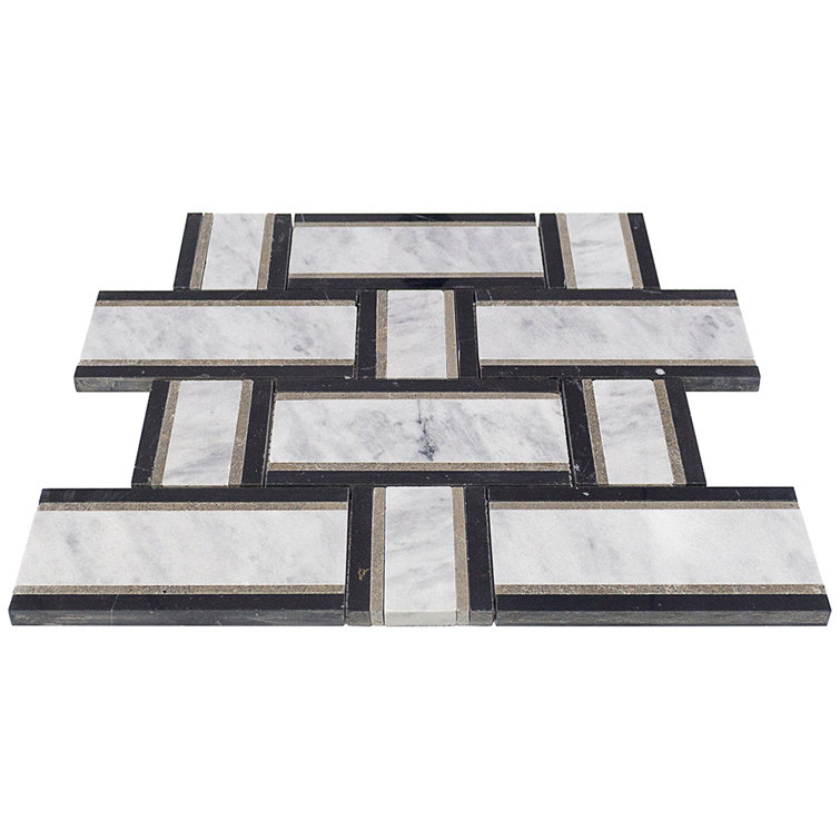 Nero and White Carrara Marble Basketweave Mosaic Tile