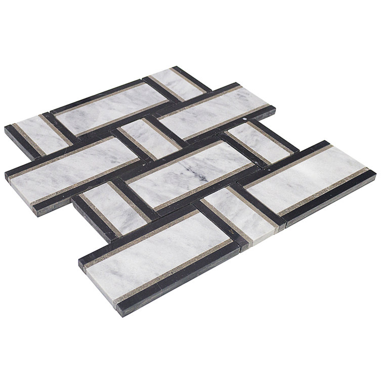 Nero and White Carrara Marble Basketweave Mosaic Tile