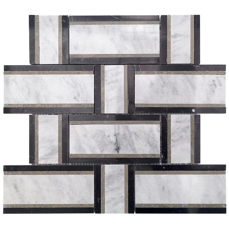 Nero and White Carrara Marble Basketweave Mosaic Tile