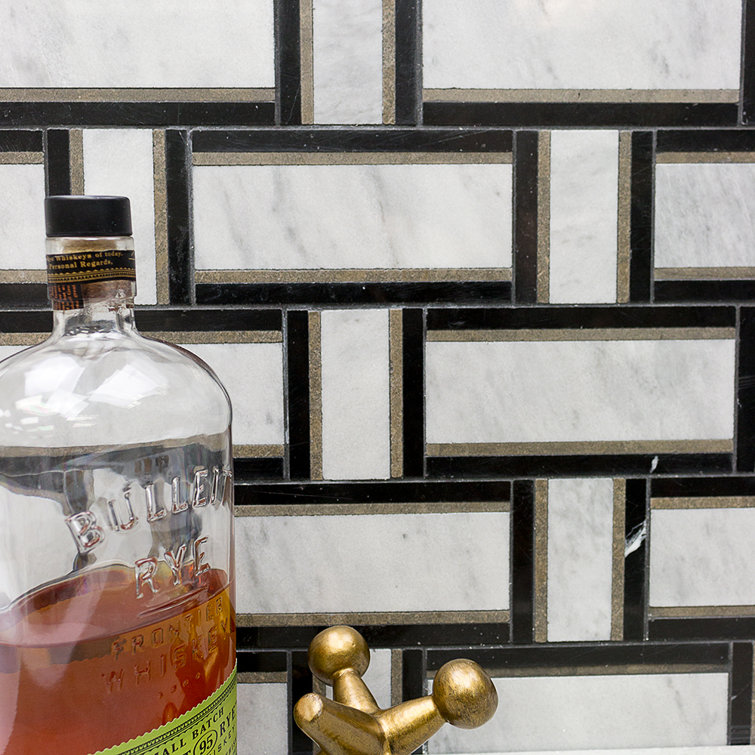 Nero and White Carrara Marble Basketweave Mosaic Tile
