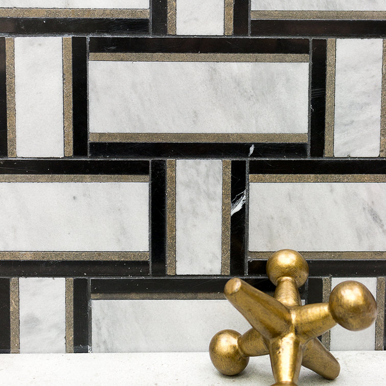 Nero and White Carrara Marble Basketweave Mosaic Tile
