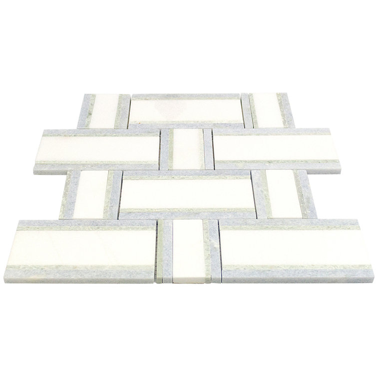 12x12 Green and White Marble Basketweave Mosaic Tile