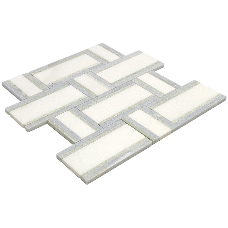 12x12 Green and White Marble Basketweave Mosaic Tile