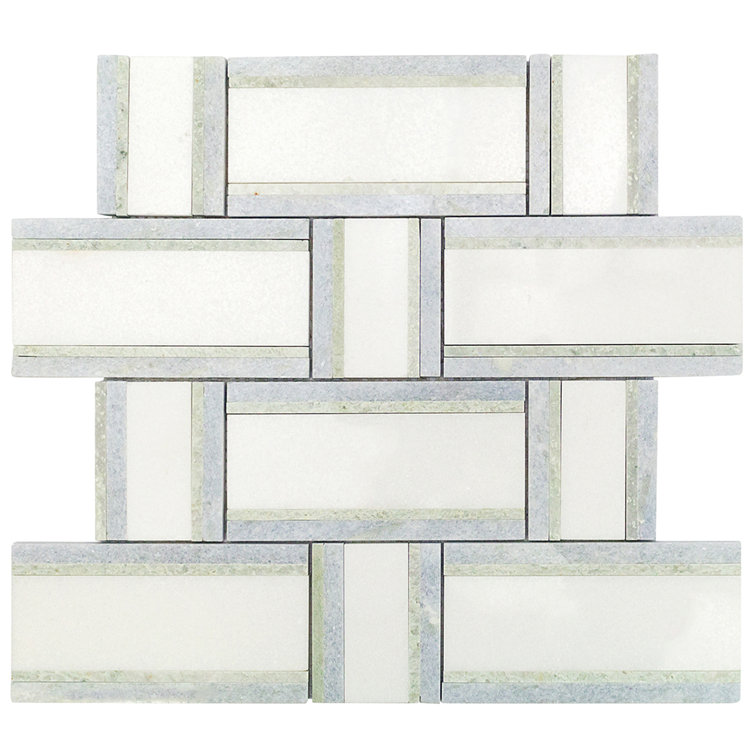 12x12 Green and White Marble Basketweave Mosaic Tile