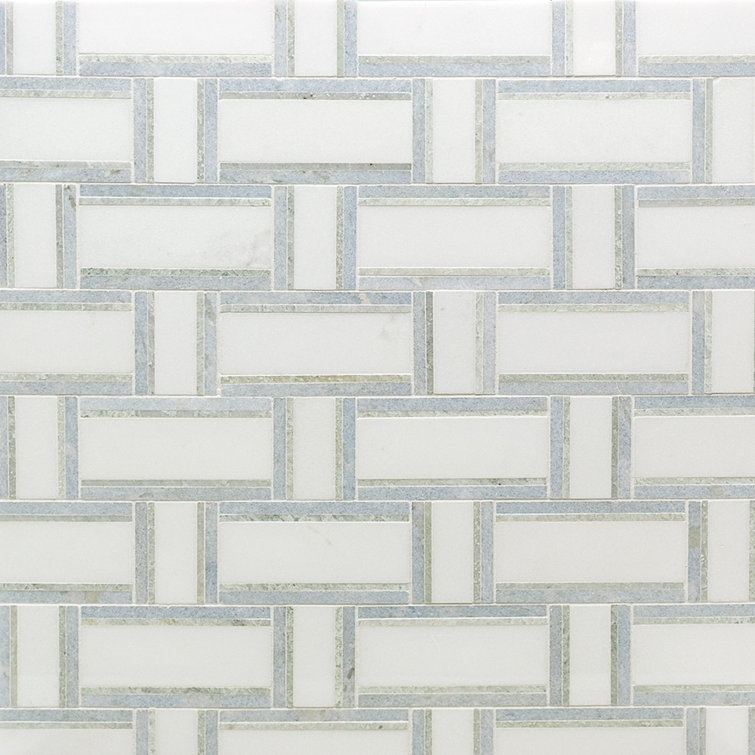 12x12 Green and White Marble Basketweave Mosaic Tile