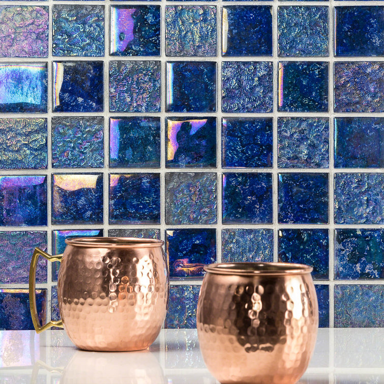 Indigo Iridescent Glass Mosaic Wall Tile