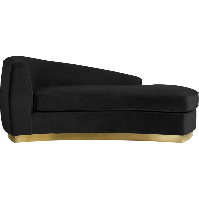 Luxurious Black Velvet Chaise Lounge with Gold Trim