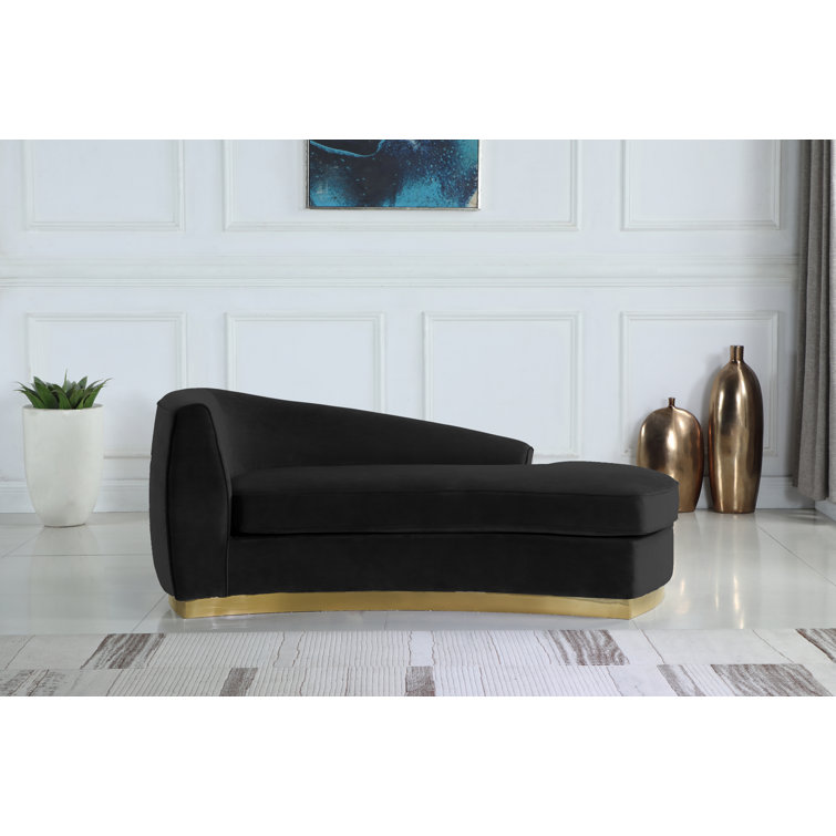 Luxurious Black Velvet Chaise Lounge with Gold Trim