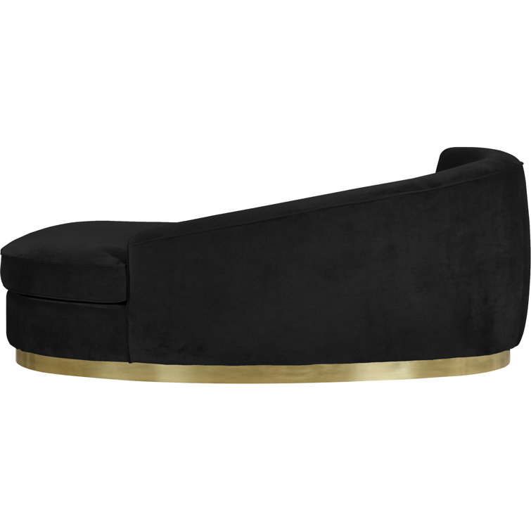 Luxurious Black Velvet Chaise Lounge with Gold Trim