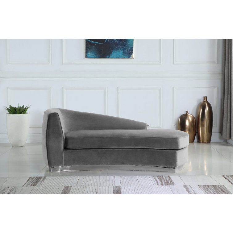 Gray Velvet Left Hand Facing Chaise Lounge with Chrome Trim