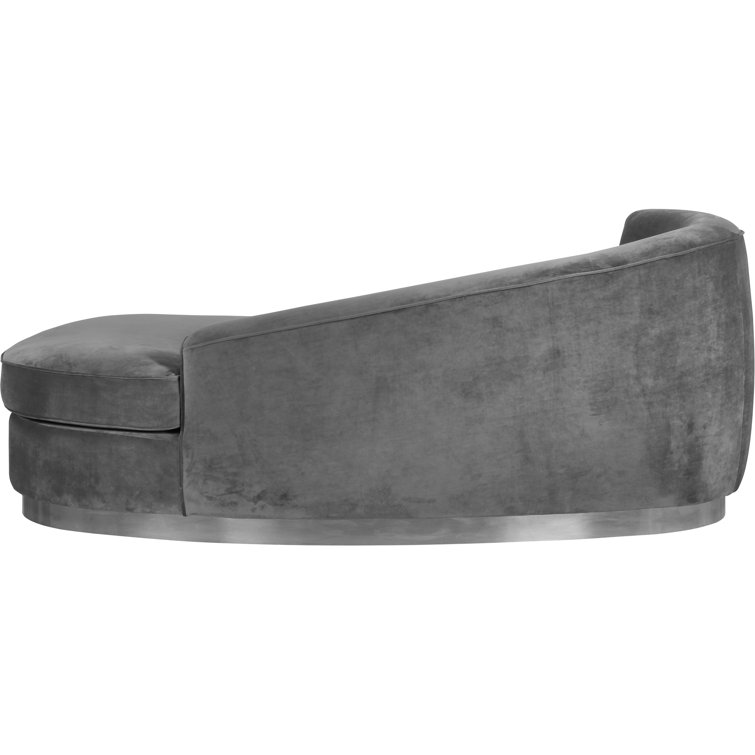 Gray Velvet Left Hand Facing Chaise Lounge with Chrome Trim