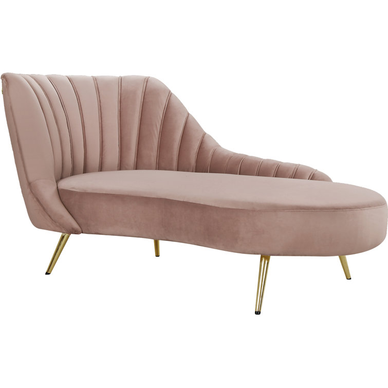 Pink Velvet Chaise Lounge with Gold Stainless Steel Legs
