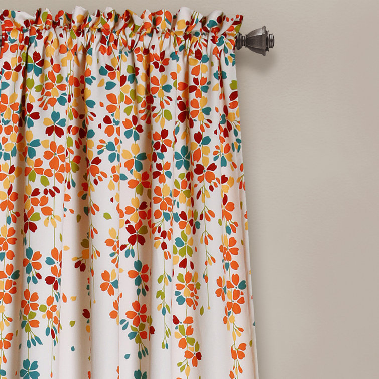 Turquoise Tangerine Floral Room Darkening Curtain Pair