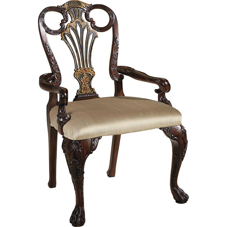 Antique Mahogany Black Leather Chippendale Armchair