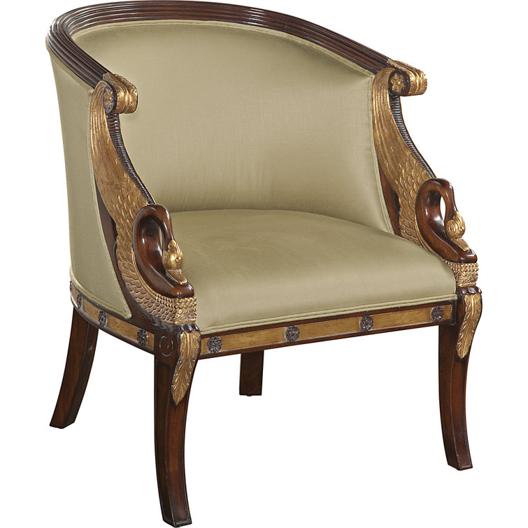Handcrafted Mahogany Swan Barrel Chair with Silk Upholstery