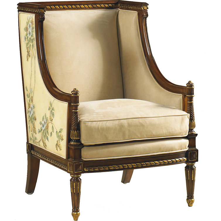 Jakarta Sand Floral Handcrafted Leather & Wood Accent Chair