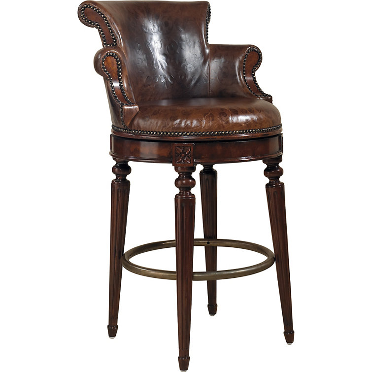 Venetian Regal Leather Swivel Counter Stool in Aged Regency Mahogany