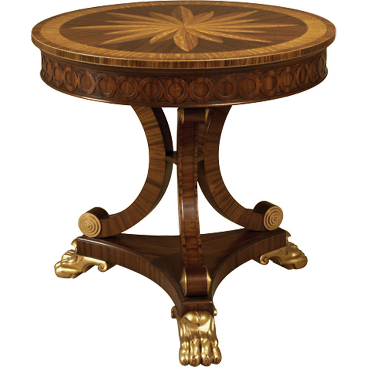 Serene Elegance 30" Mahogany and Satinwood Round Dining Table with Gilded Feet
