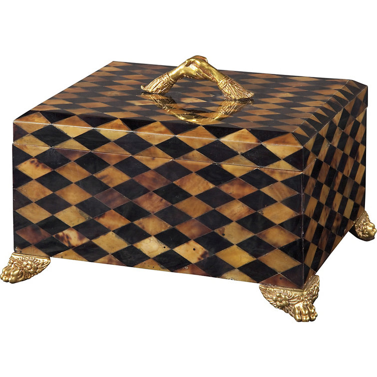 Luxurious Harlequin Penshell Decorative Box with Brass Mounts