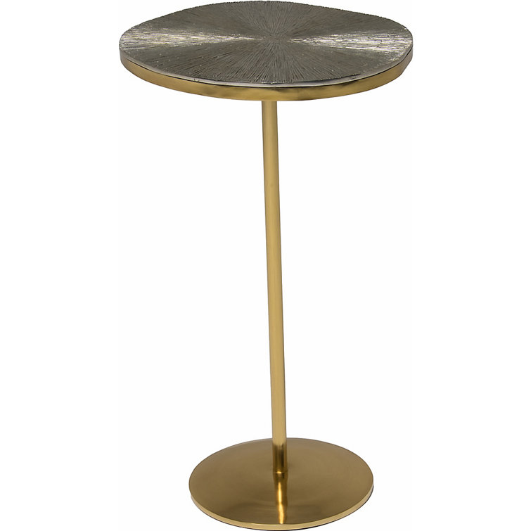Satina Round Wood and Metal End Table with Polished Aluminum
