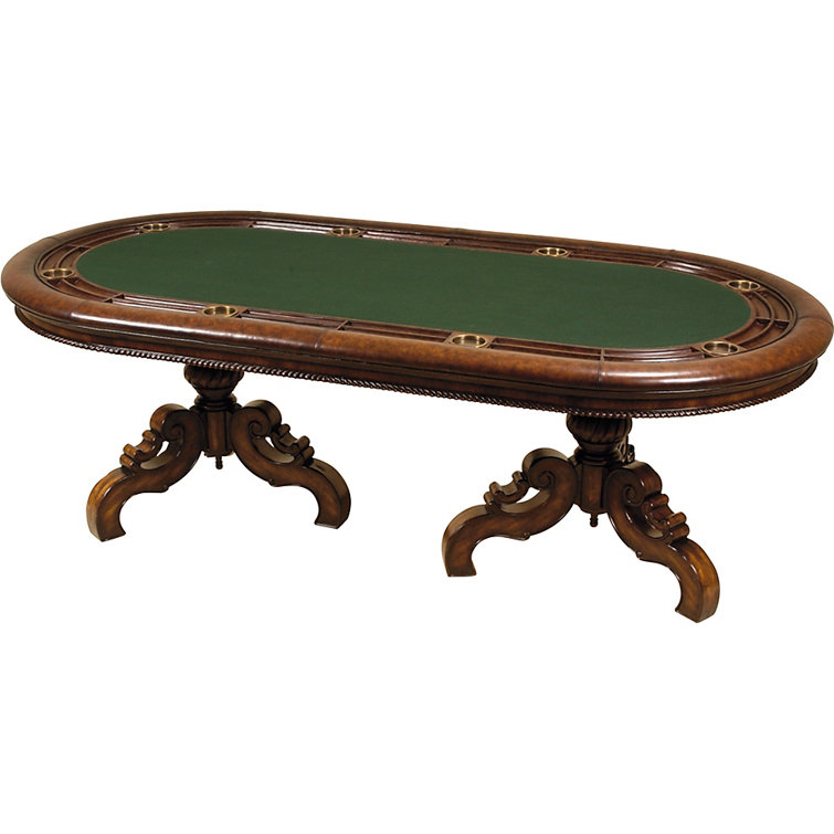 Dark Antique Lido Mahogany Poker Table with Green Felt and Leather Top