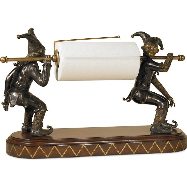 Antique Brass and Chocolate Leather Jester Paper Towel Holder