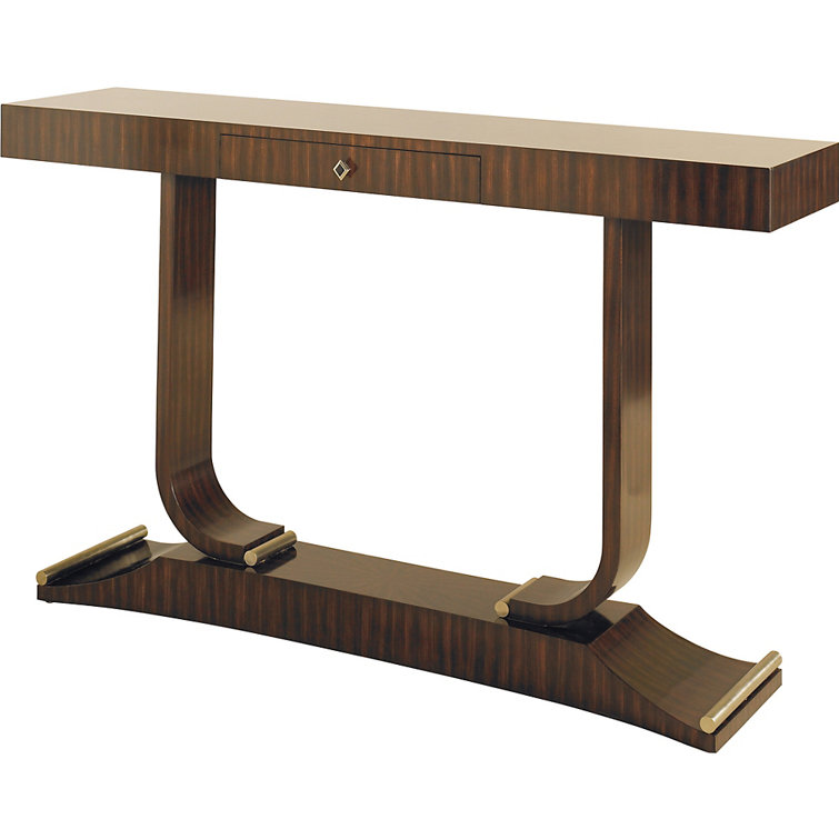French Polish Ebony Console Table with Brass Accents