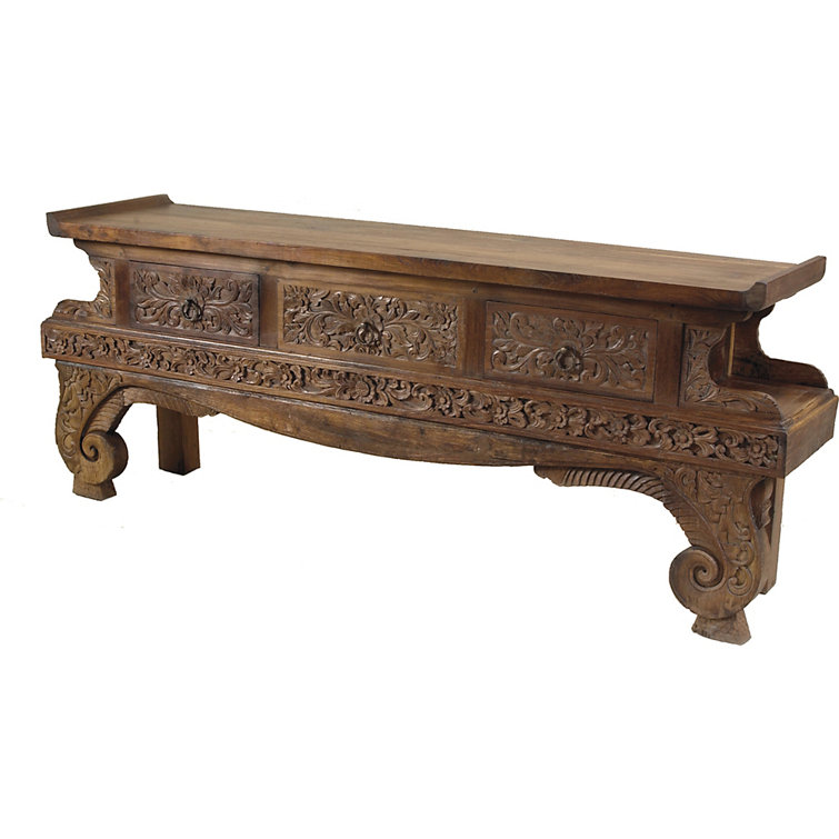 Ming 88'' Natural Teakwood Hand-Carved Console Table