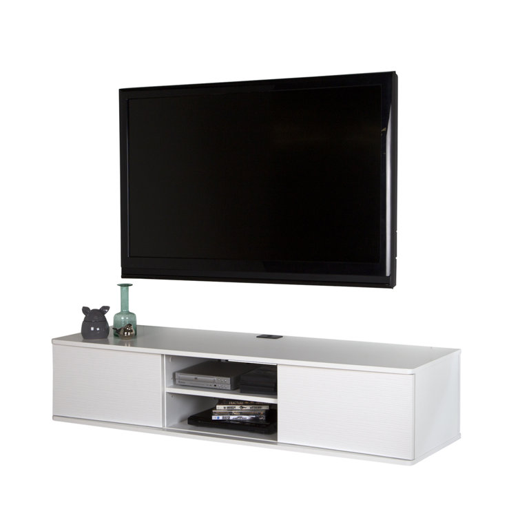 Agora Pure White Floating TV Stand with Cabinet