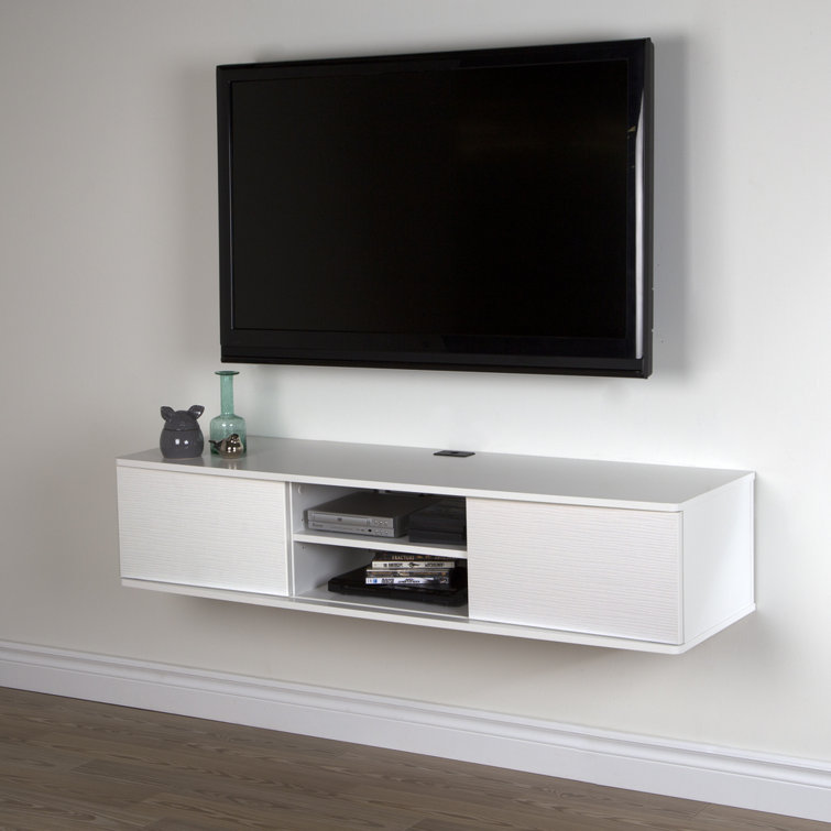 Agora Pure White Floating TV Stand with Cabinet