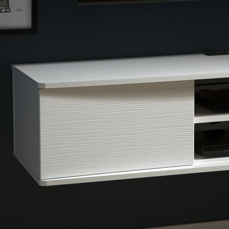 Agora Pure White Floating TV Stand with Cabinet